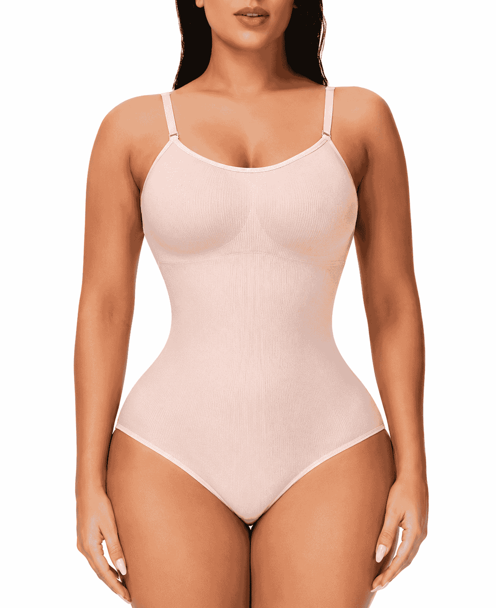 Women's black seamless shapewear bodysuit designed for tummy control, body smoothing, and natural curve enhancement - Beige