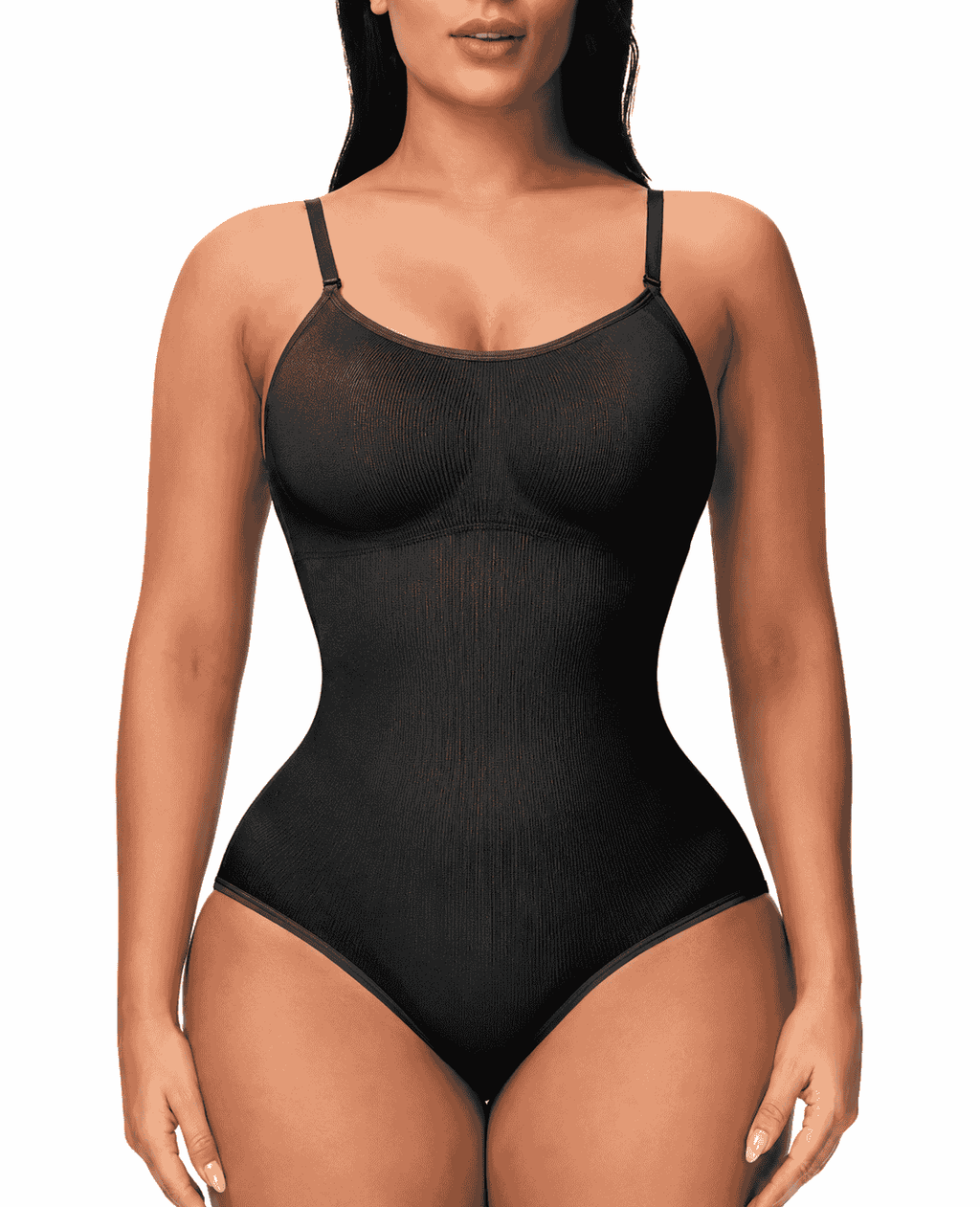 Laylace black seamless one piece shapewear bodysuit with tummy control, waist shaping, and invisible fit under clothing