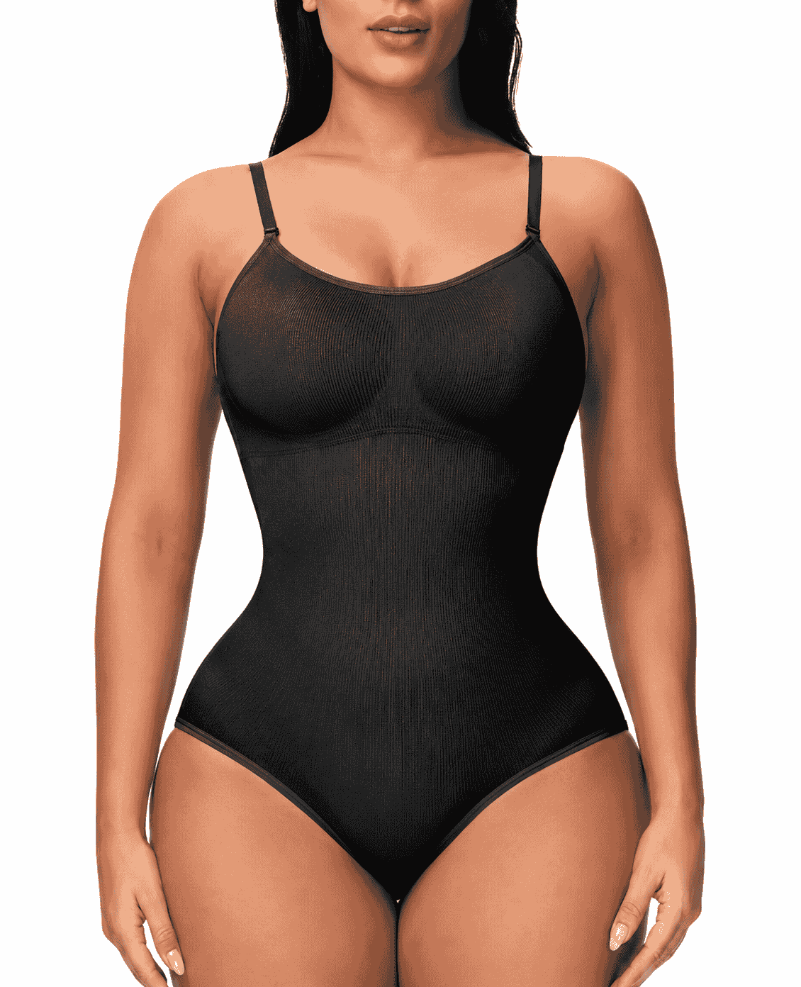 Laylace black seamless one piece shapewear bodysuit with tummy control, waist shaping, and invisible fit under clothing
